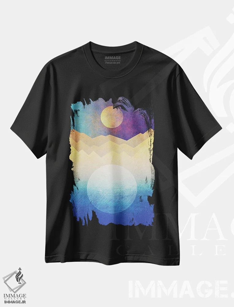 تیشرت مشکی طرح دار ماه و خورشید، آبستره اثر الیزابت فردریکسون | فروشگاه ایماژ
