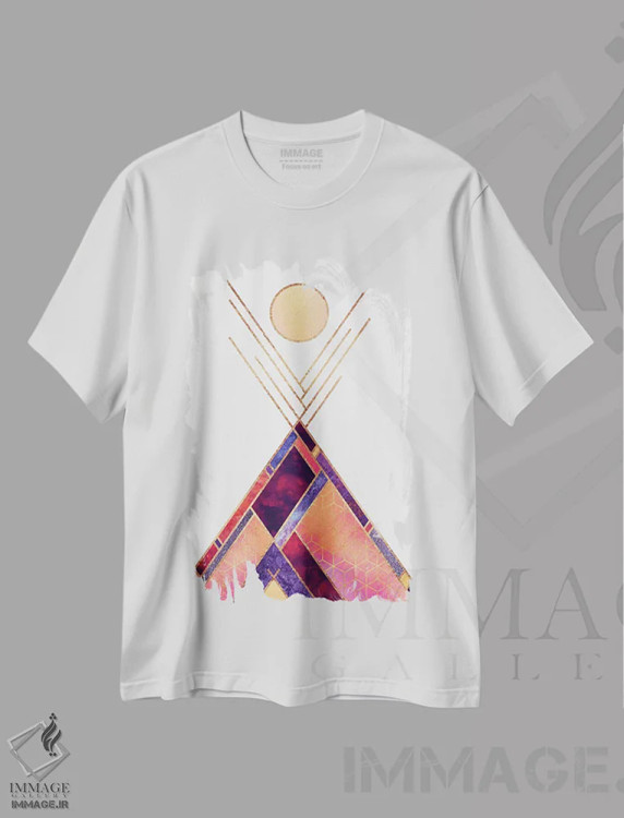 تیشرت سفید طرح دار کوهستان تیپی، آبستره اثر الیزابت فردریکسون | فروشگاه ایماژ