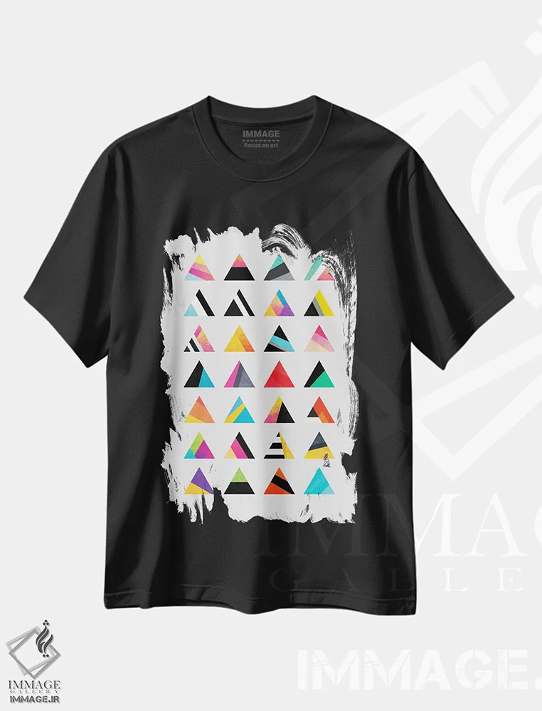 تیشرت مشکی طرح دار تنوع مثلث ها، آبستره اثر الیزابت فردریکسون | فروشگاه ایماژ