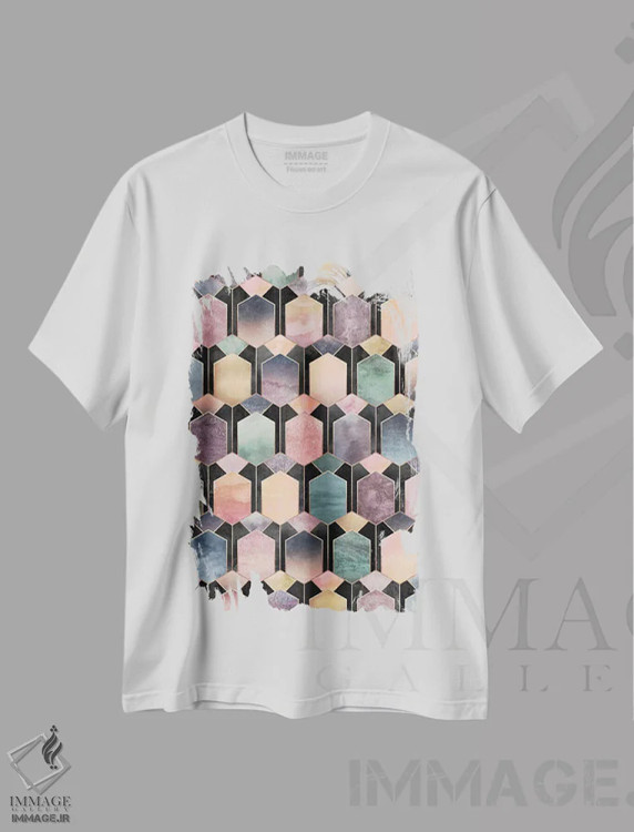 تیشرت سفید طرح دار رویای آرت دکو ۲، آبستره اثر الیزابت فردریکسون | فروشگاه ایماژ