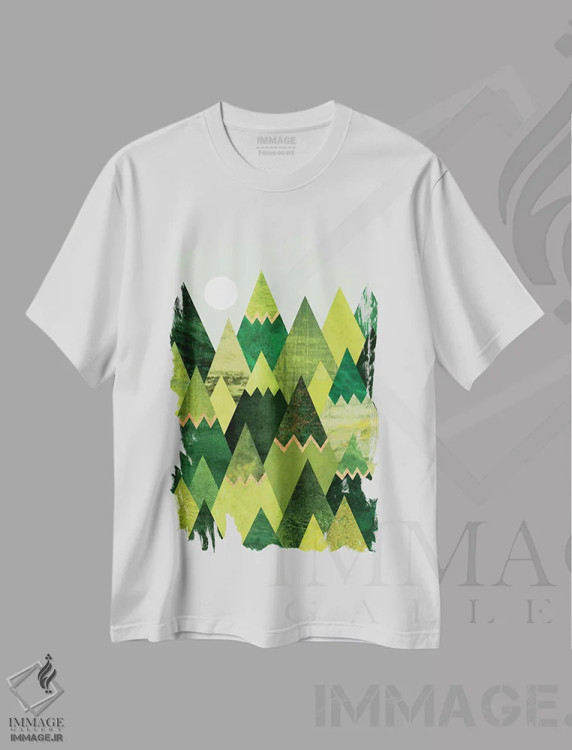 تیشرت سفید طرح دار کوه های جنگلی، آبستره اثر الیزابت فردریکسون | immage.ir