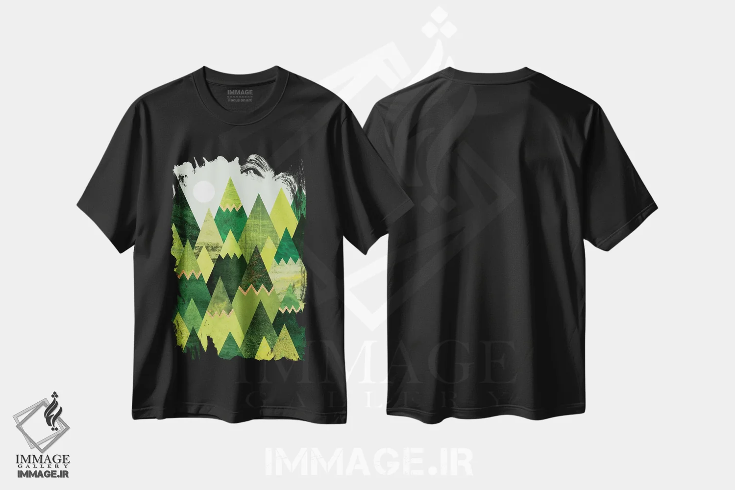 تیشرت مشکی طرح دار کوه های جنگلی، آبستره اثر الیزابت فردریکسون | فروشگاه ایماژ