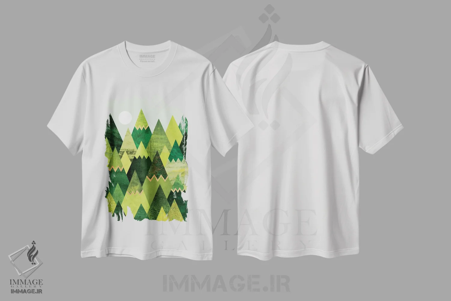 تیشرت سفید طرح دار کوه های جنگلی، آبستره اثر الیزابت فردریکسون | immage.ir