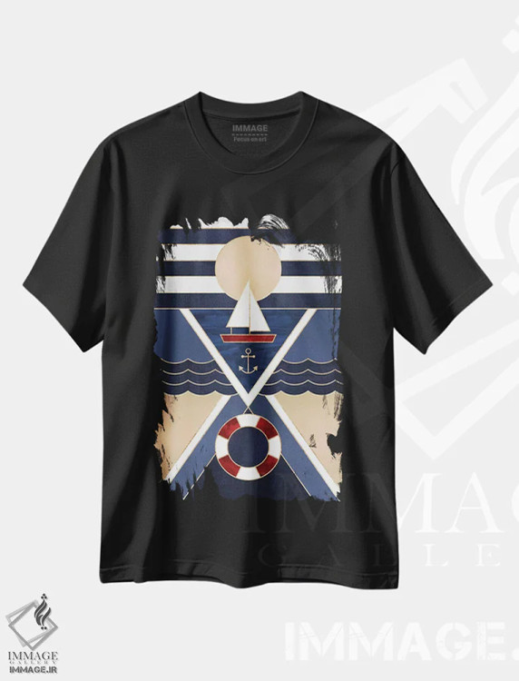 تیشرت مشکی طرح دار قایق بادبانی، دکور ساحلی اثر الیزابت فردریکسون | immage.ir