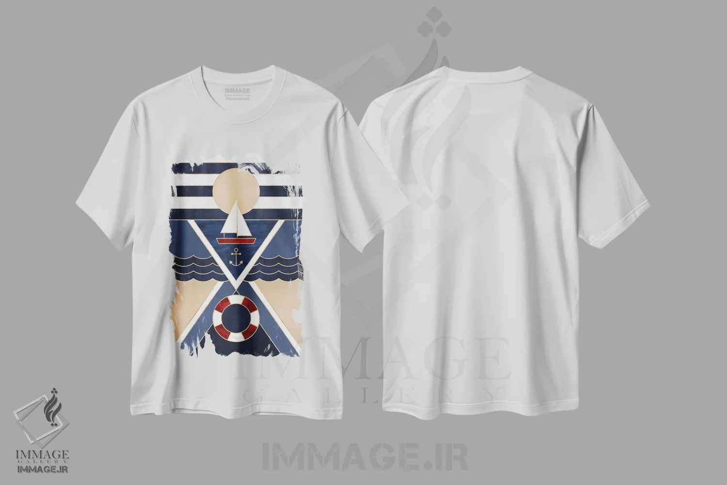 تیشرت سفید طرح دار قایق بادبانی، دکور ساحلی اثر الیزابت فردریکسون | فروشگاه ایماژ