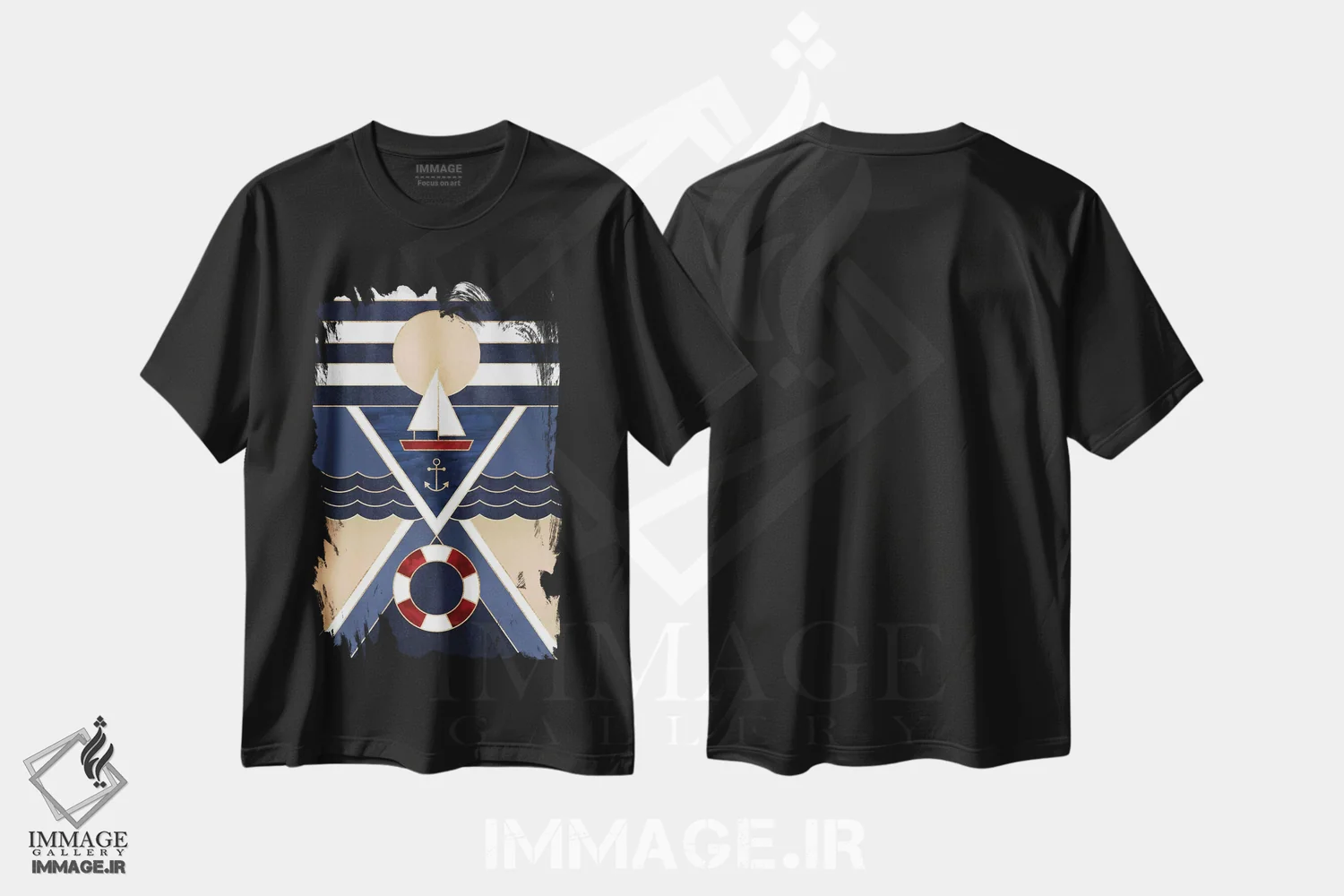 تیشرت مشکی طرح دار قایق بادبانی، دکور ساحلی اثر الیزابت فردریکسون | immage.ir
