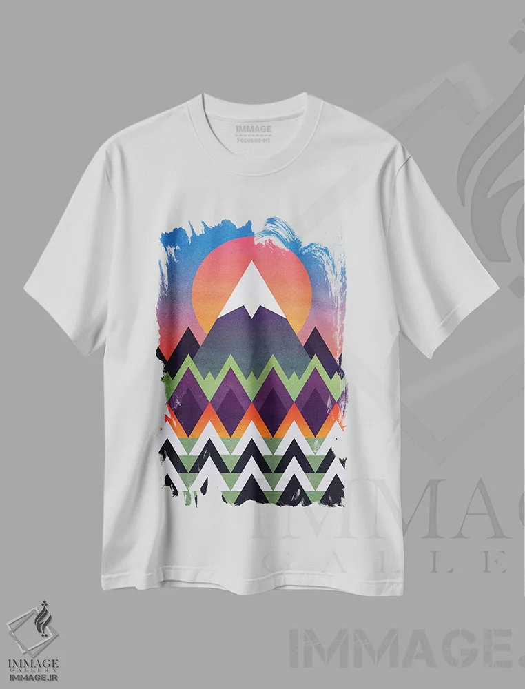 تیشرت سفید طرح دار غروب کمپ، آبستره اثر الیزابت فردریکسون | فروشگاه ایماژ