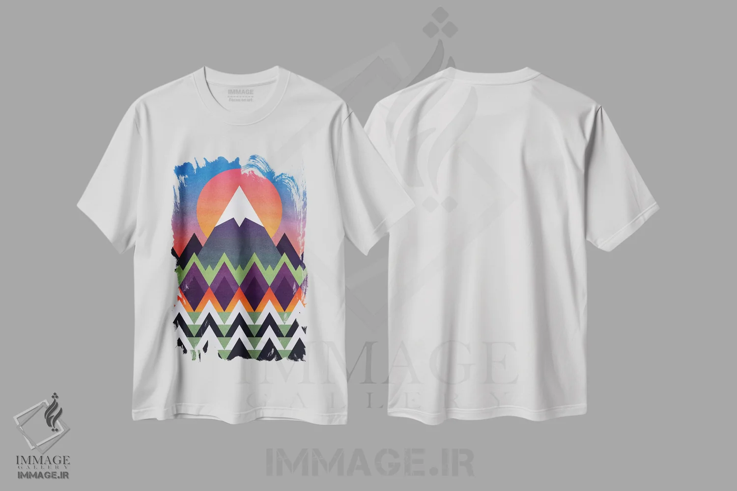 تیشرت سفید طرح دار غروب کمپ، آبستره اثر الیزابت فردریکسون | فروشگاه ایماژ