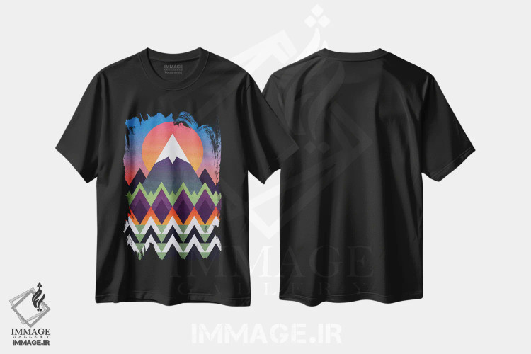 تیشرت مشکی طرح دار غروب کمپ، آبستره اثر الیزابت فردریکسون | immage.ir