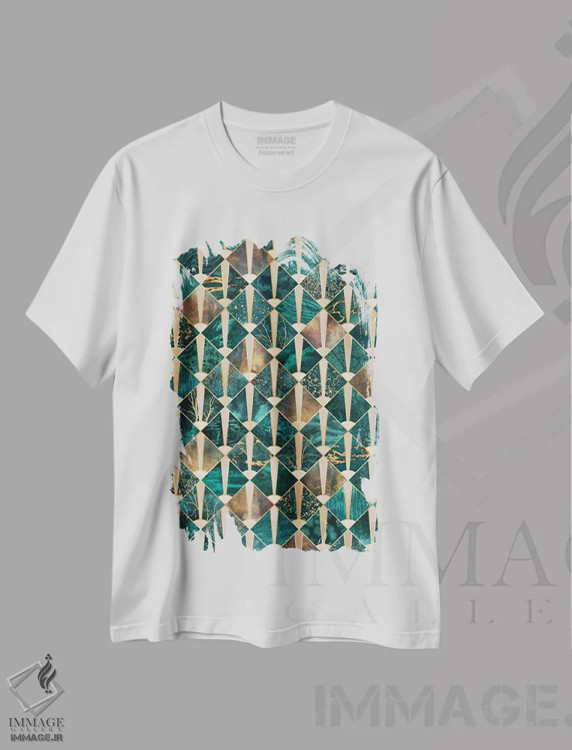 تیشرت سفید طرح دار کاشی های آرت دکو ۱، آبستره اثر الیزابت فردریکسون | فروشگاه ایماژ