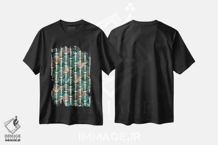 تیشرت مشکی طرح دار کاشی های آرت دکو ۱، آبستره اثر الیزابت فردریکسون | immage.ir