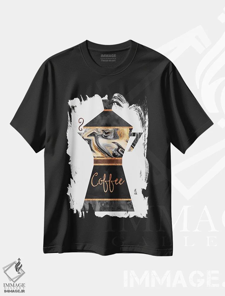 تیشرت مشکی طرح دار قهوه، تزئینی اثر الیزابت فردریکسون | immage.ir