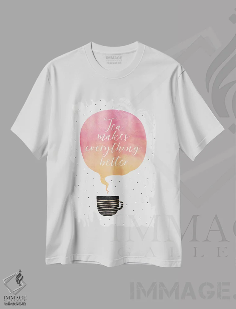 تیشرت سفید طرح دار چای همه چیز را بهتر می کند، تزئینی اثر الیزابت فردریکسون | immage.ir