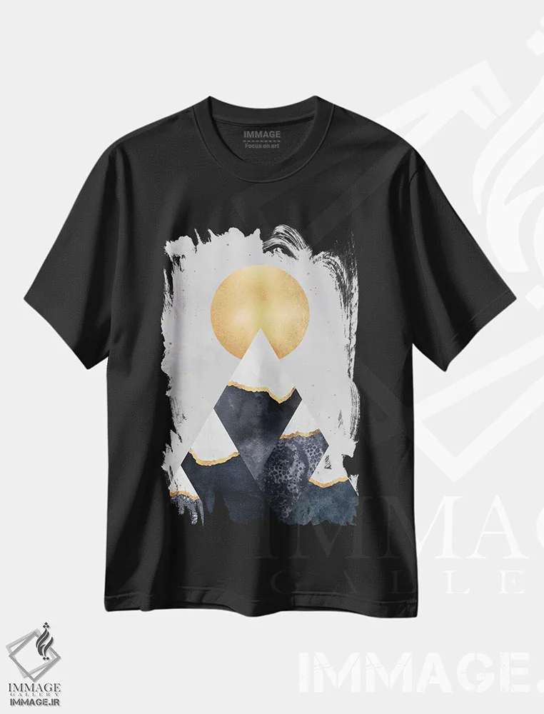 تیشرت مشکی طرح دار کوه های زمستانی، آبستره اثر الیزابت فردریکسون | فروشگاه ایماژ