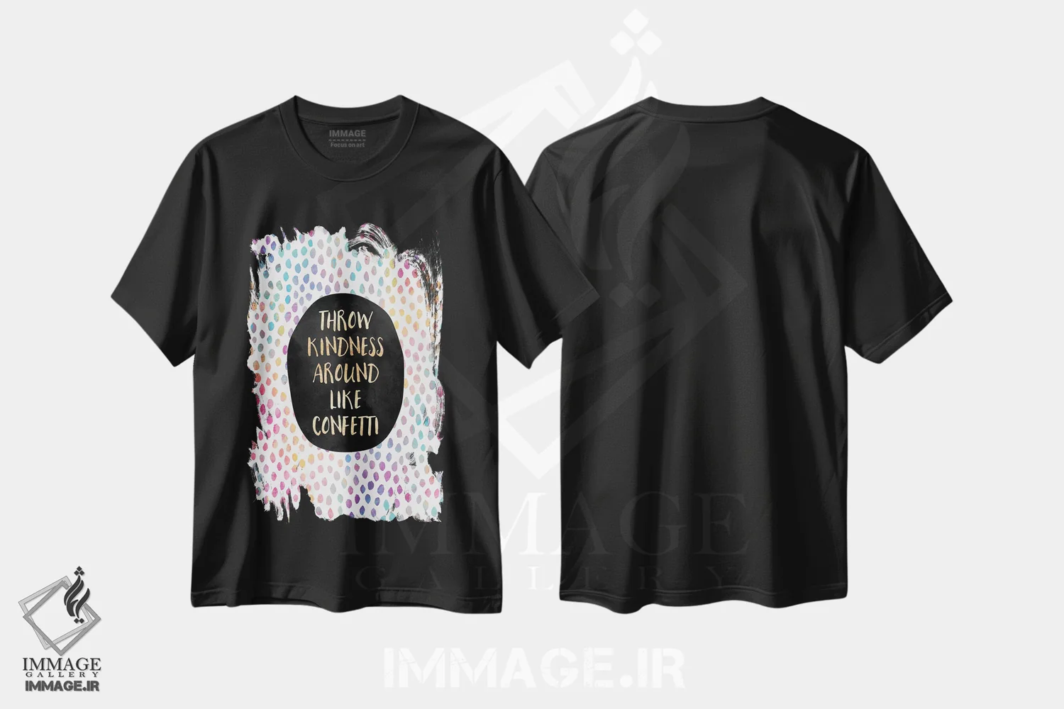 تیشرت مشکی طرح دار مهربانی را مثل کاغذ رنگی پخش کن، تزئینی اثر الیزابت فردریکسون | فروشگاه ایماژ