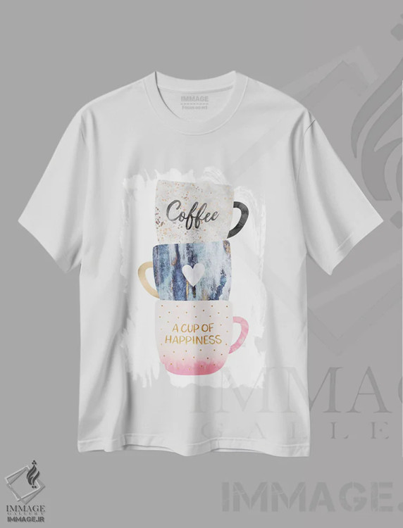تیشرت سفید طرح دار یک فنجان خوشبختی، تزئینی اثر الیزابت فردریکسون | فروشگاه ایماژ