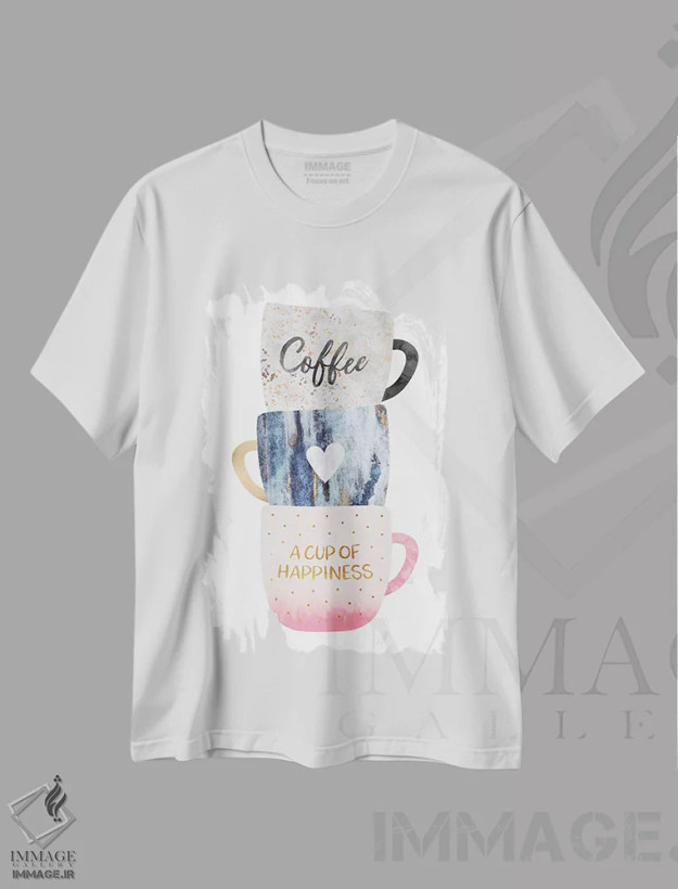 تیشرت سفید طرح دار یک فنجان خوشبختی، تزئینی اثر الیزابت فردریکسون | فروشگاه ایماژ