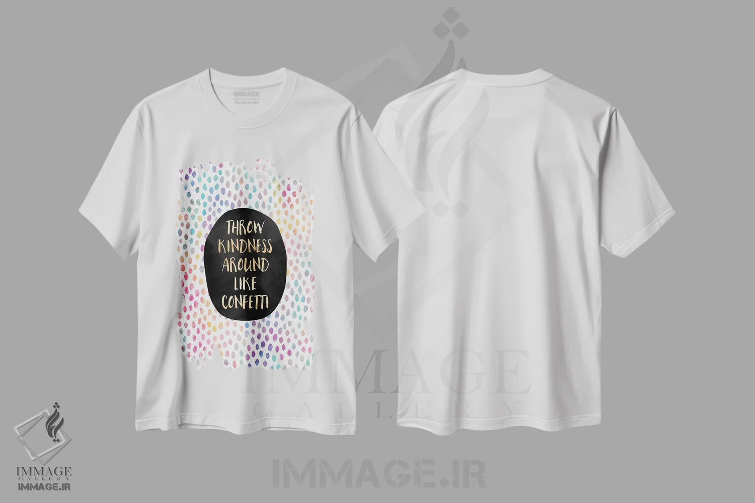 تیشرت سفید طرح دار مهربانی را مثل کاغذ رنگی پخش کن، تزئینی اثر الیزابت فردریکسون | immage.ir