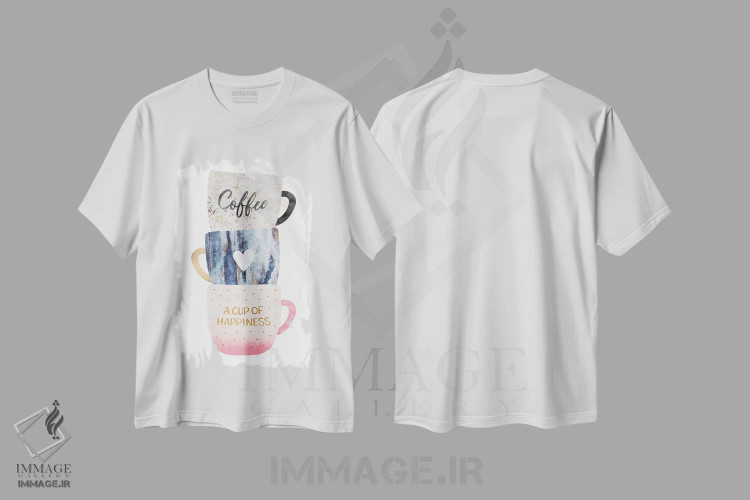 تیشرت سفید طرح دار یک فنجان خوشبختی، تزئینی اثر الیزابت فردریکسون | فروشگاه ایماژ