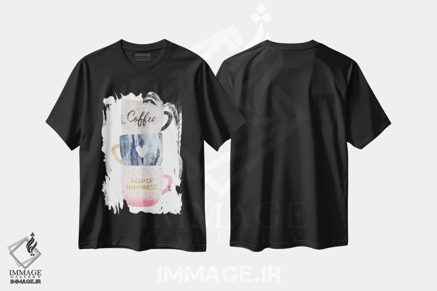 تیشرت مشکی طرح دار یک فنجان خوشبختی، تزئینی اثر الیزابت فردریکسون | immage.ir