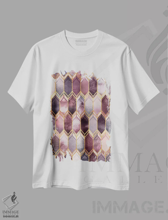 تیشرت سفید طرح دار شیشه رنگی رویایی، آبستره اثر الیزابت فردریکسون | immage.ir