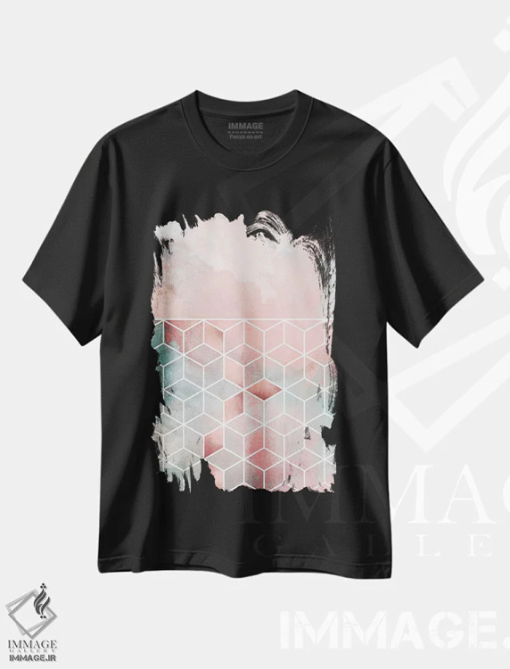 تیشرت مشکی طرح دار ابر و مکعب های رز، آبستره اثر الیزابت فردریکسون | فروشگاه ایماژ