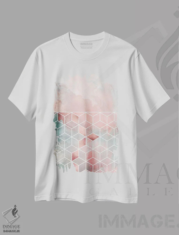 تیشرت سفید طرح دار ابر و مکعب های رز، آبستره اثر الیزابت فردریکسون | immage.ir