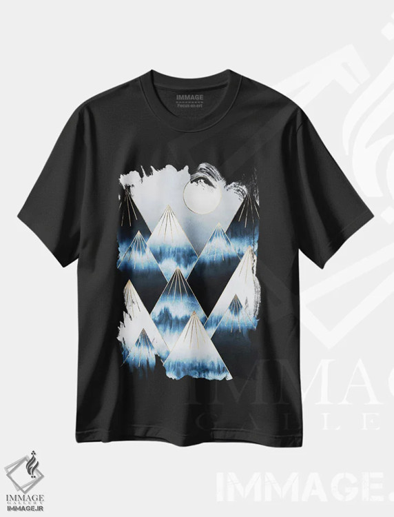 تیشرت مشکی طرح دار کوه های یخ زده، آبستره اثر الیزابت فردریکسون | immage.ir