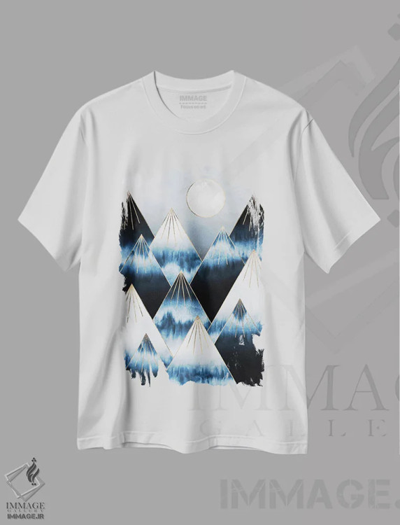 تیشرت سفید طرح دار کوه های یخ زده، آبستره اثر الیزابت فردریکسون | فروشگاه ایماژ
