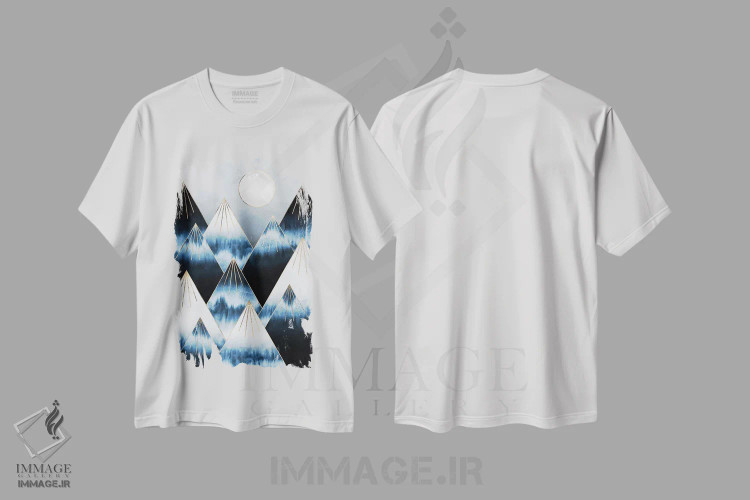 تیشرت سفید طرح دار کوه های یخ زده، آبستره اثر الیزابت فردریکسون | فروشگاه ایماژ