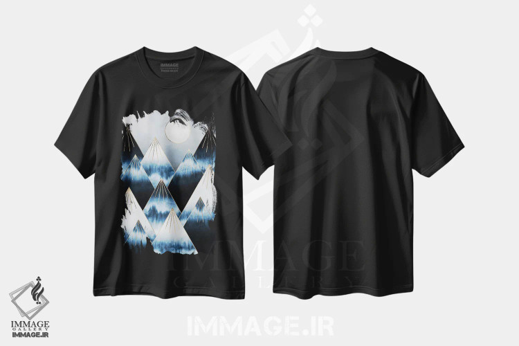 تیشرت مشکی طرح دار کوه های یخ زده، آبستره اثر الیزابت فردریکسون | immage.ir