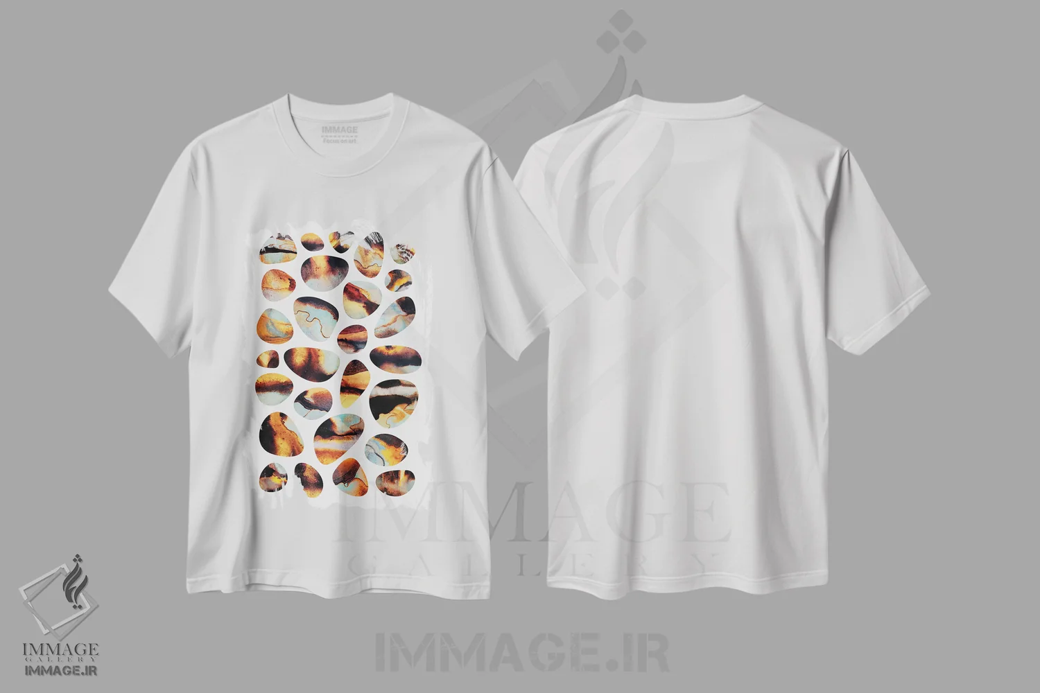 تیشرت سفید طرح دار قلوه سنگ های آتشین اثر الیزابت فردریکسون | immage.ir
