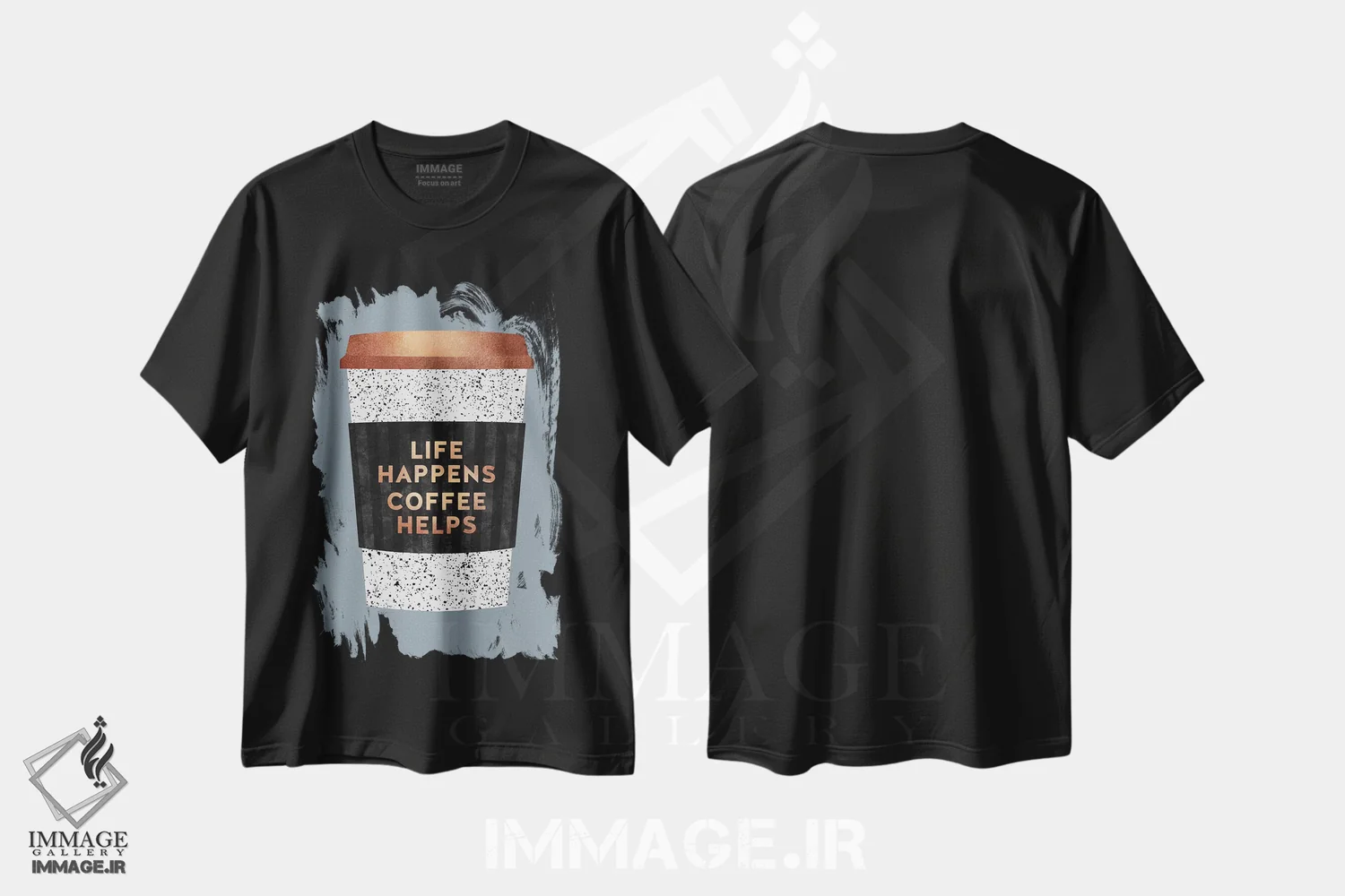 تیشرت مشکی طرح دار زندگی جریان دارد، قهوه کمک می کند II، تزئینی اثر الیزابت فردریکسون | immage.ir