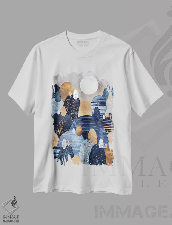 تیشرت سفید طرح دار Blue,سرزمین کوچک قلوه سنگ ها، آبی، آبستره اثر الیزابت فردریکسون | immage.ir