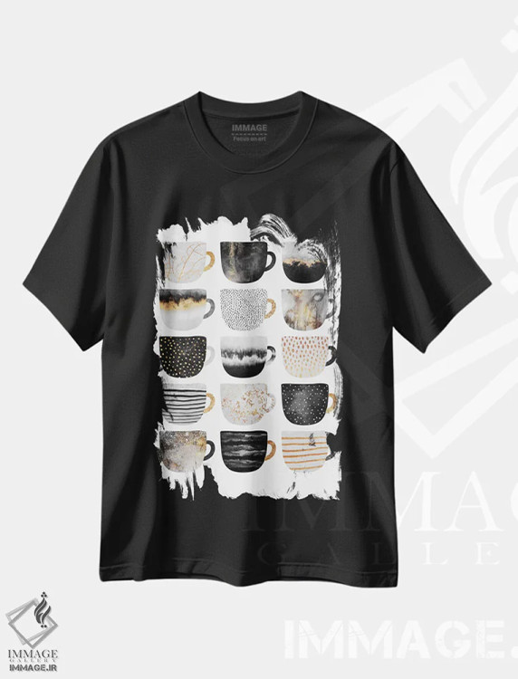 تیشرت مشکی طرح دار فنجان های قهوه زیبا III، تزئینی اثر الیزابت فردریکسون | فروشگاه ایماژ