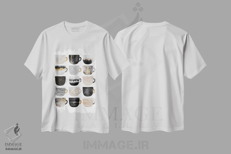 تیشرت سفید طرح دار فنجان های قهوه زیبا III، تزئینی اثر الیزابت فردریکسون | immage.ir