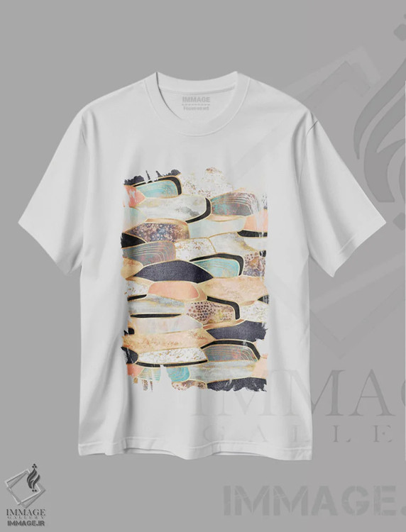 تیشرت سفید طرح دار سنگ زیبا، آبستره اثر الیزابت فردریکسون | فروشگاه ایماژ