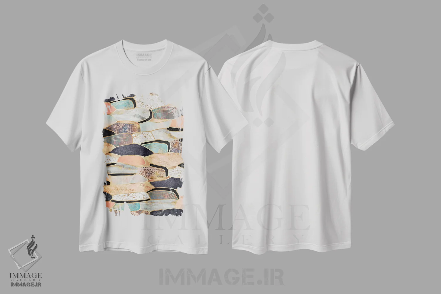 تیشرت سفید طرح دار سنگ زیبا، آبستره اثر الیزابت فردریکسون | فروشگاه ایماژ