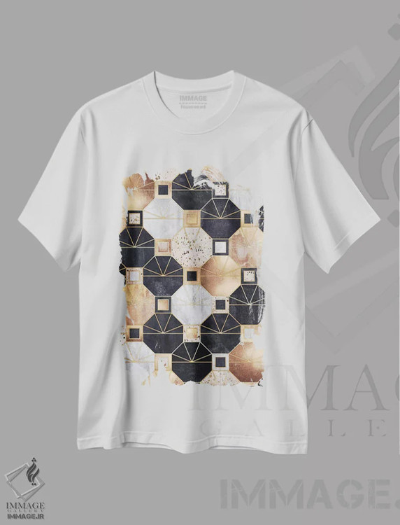 تیشرت سفید طرح دار هشت ضلعی های آرت دکو، آرت دکو اثر الیزابت فردریکسون | فروشگاه ایماژ