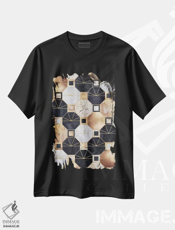 تیشرت مشکی طرح دار هشت ضلعی های آرت دکو، آرت دکو اثر الیزابت فردریکسون | immage.ir