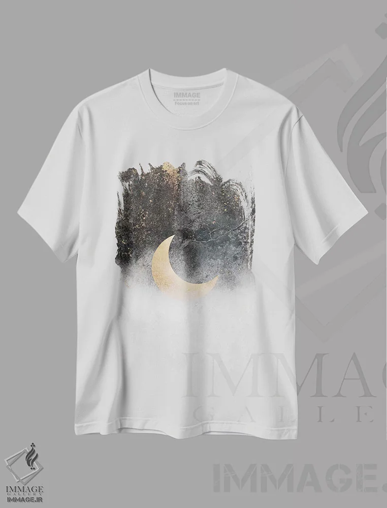 تیشرت سفید طرح دار ماه هلالی، تزئینی اثر الیزابت فردریکسون | فروشگاه ایماژ