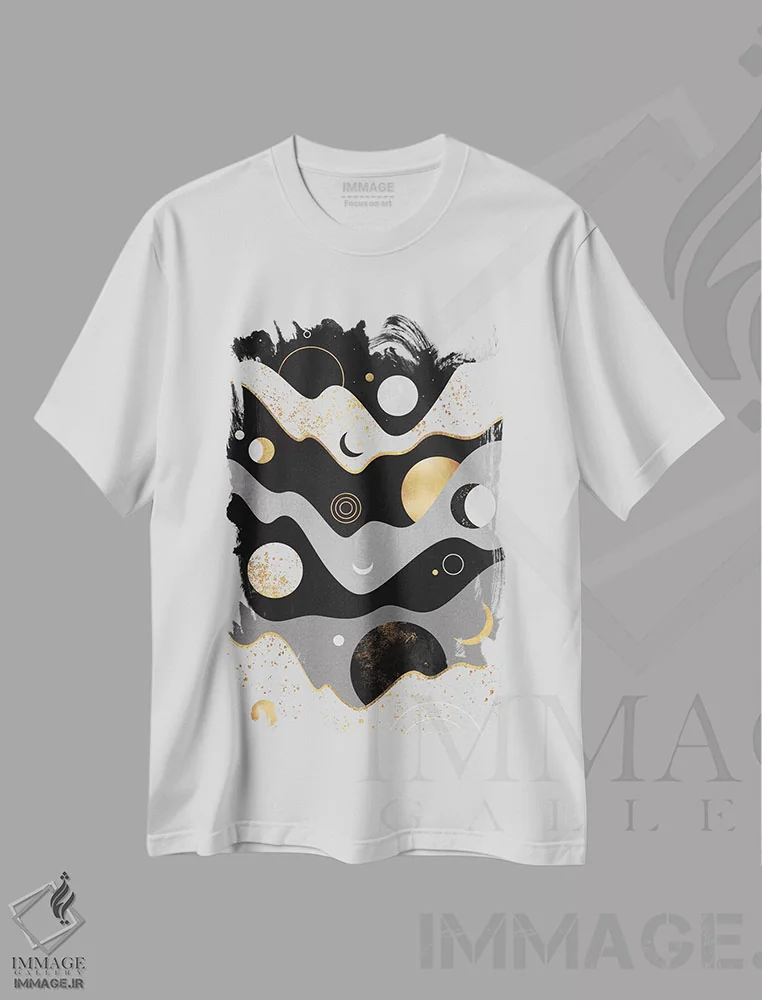 تیشرت سفید طرح دار چشم انداز قمری، آبستره اثر الیزابت فردریکسون | فروشگاه ایماژ