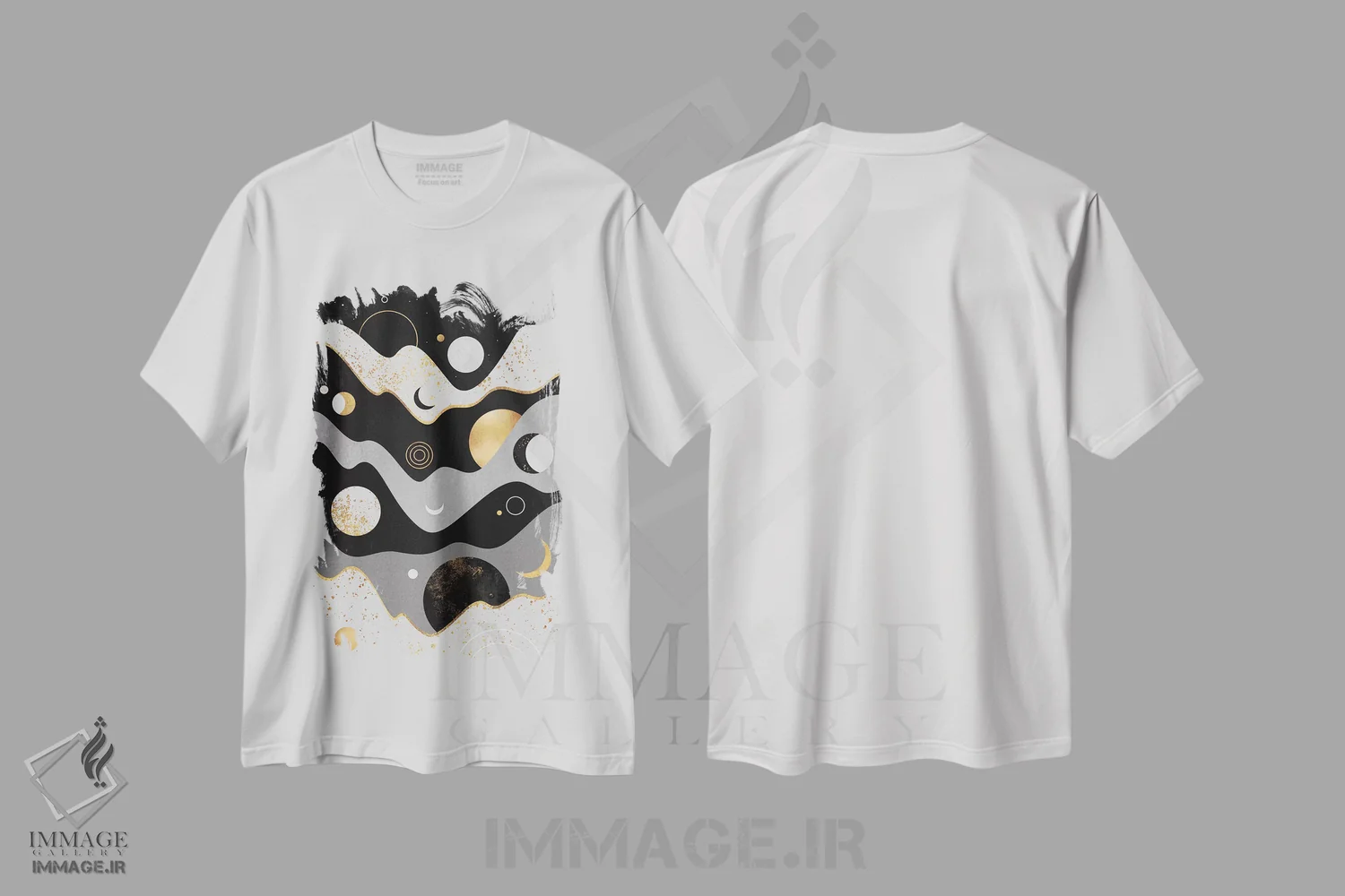 تیشرت سفید طرح دار چشم انداز قمری، آبستره اثر الیزابت فردریکسون | فروشگاه ایماژ