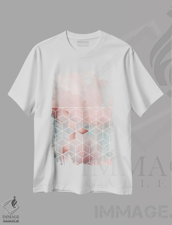 تیشرت سفید طرح دار ابر و مکعب های رز I، تزئینی اثر الیزابت فردریکسون | immage.ir