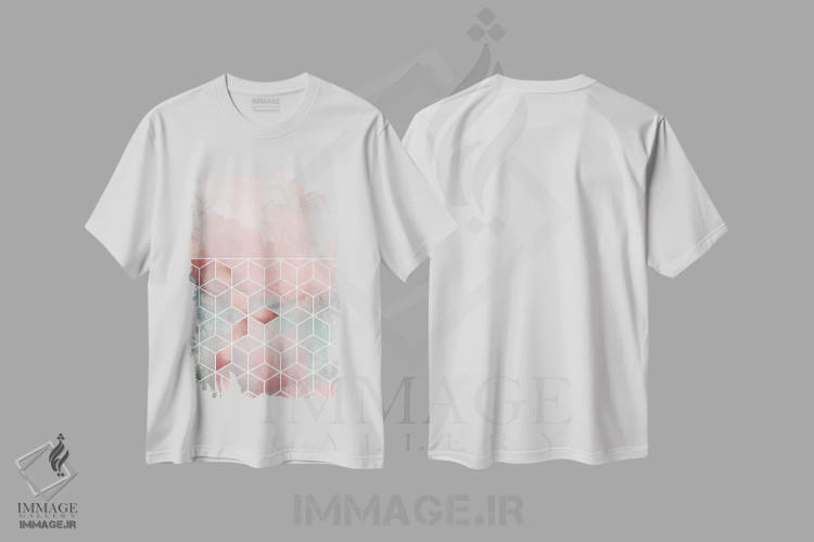 تیشرت سفید طرح دار ابر و مکعب های رز I، تزئینی اثر الیزابت فردریکسون | immage.ir