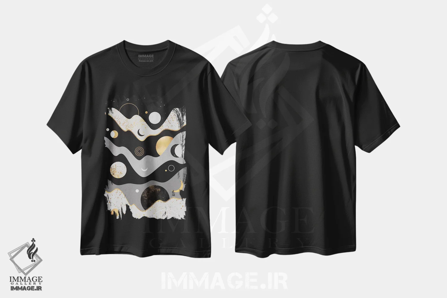 تیشرت مشکی طرح دار چشم انداز قمری، آبستره اثر الیزابت فردریکسون | immage.ir