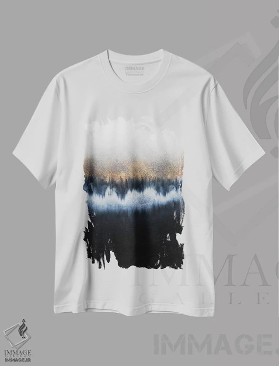 تیشرت سفید طرح دار افق طلایی اثر الیزابت فردریکسون | immage.ir