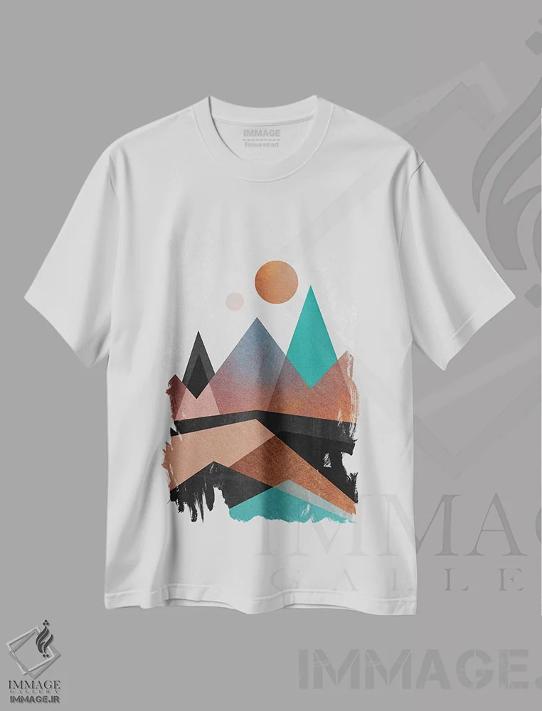 تیشرت سفید طرح دار کوه های مسی، آبستره اثر الیزابت فردریکسون | فروشگاه ایماژ