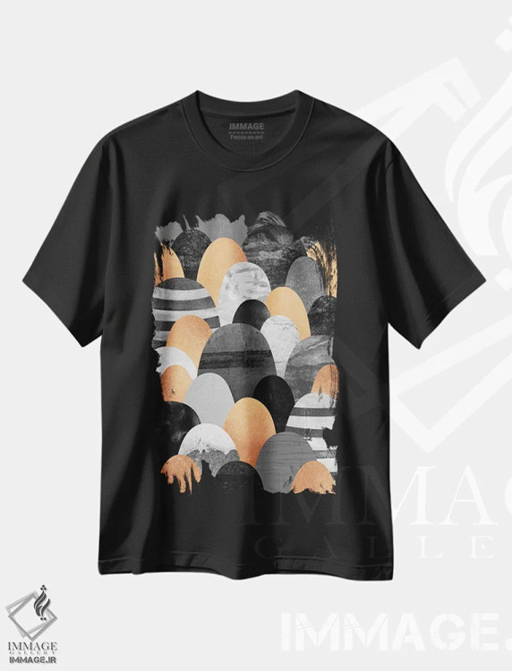 تیشرت مشکی طرح دار سنگ های مسی، آبستره اثر الیزابت فردریکسون | immage.ir