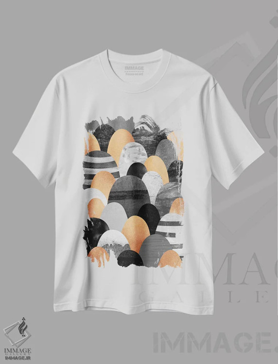 تیشرت سفید طرح دار سنگ های مسی، آبستره اثر الیزابت فردریکسون | فروشگاه ایماژ